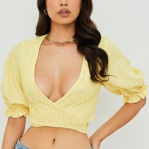 House of CB Light Alanya Yellow Floral Crop Top
